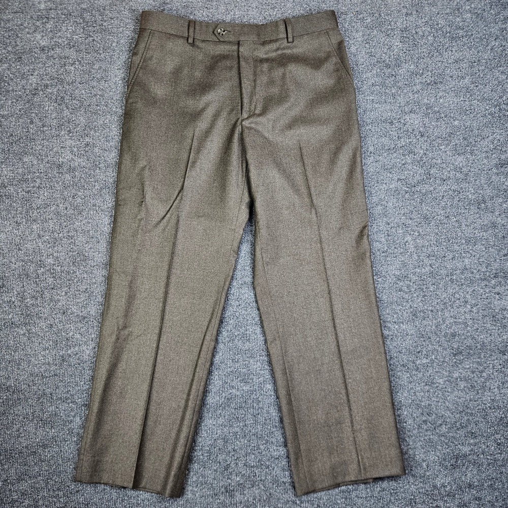 Paul Fredrick Wool Cashmere Blend Dress Pants Men's 35 Brown Flat‎ Front Slacks